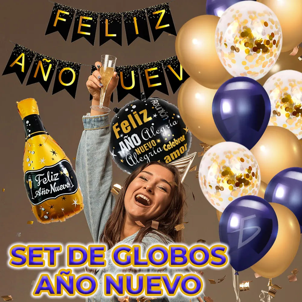 Champagne Balloons for New Year's Decoration - Gold and Silver