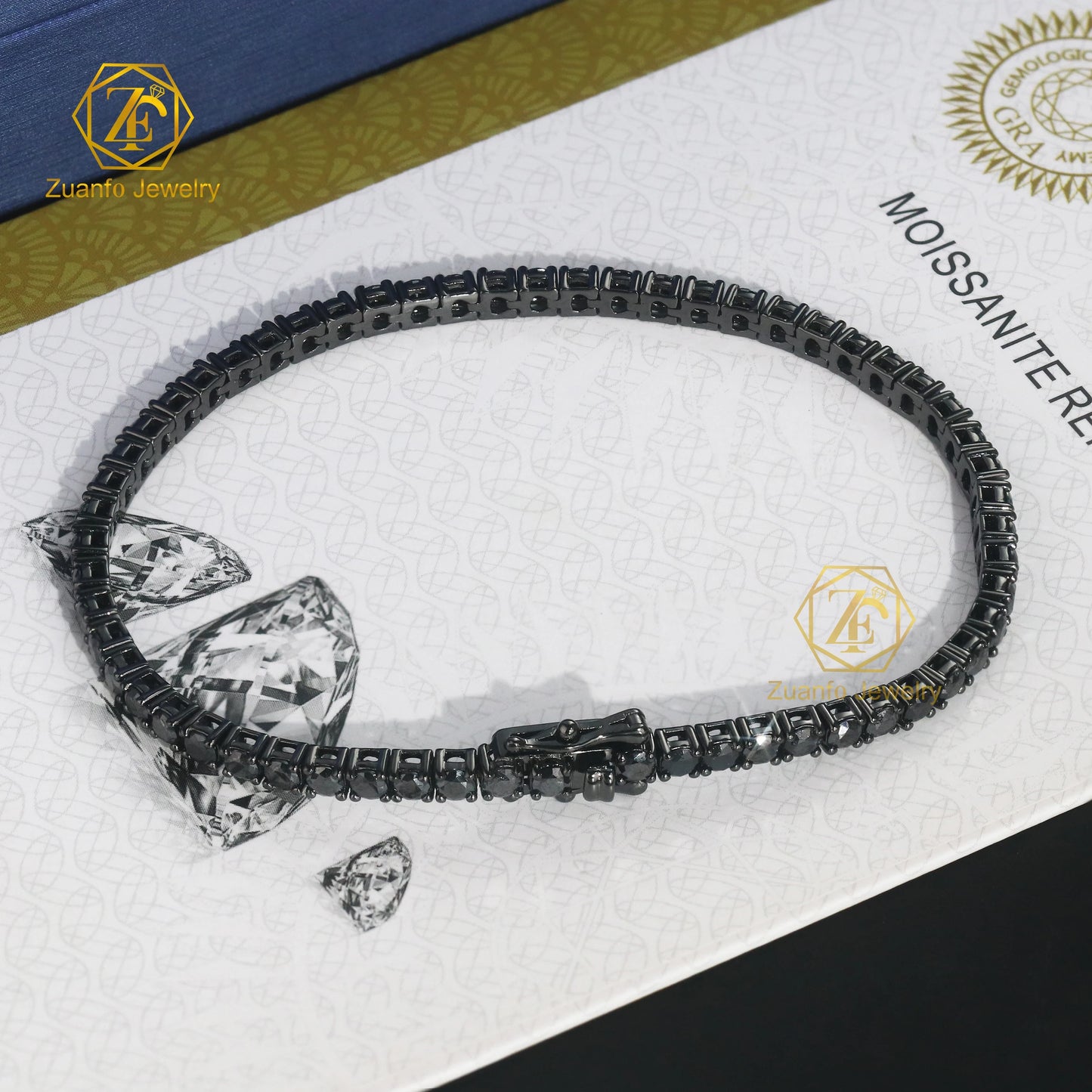 ZuanfoJewelry Customize Moissanite Chain 3/4/5mm 18k Gold Plated Silver Yellow Blue Green Hiphop Tennis Chain Bracelets