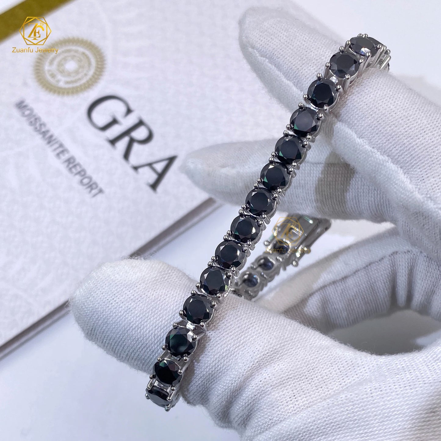 ZuanfoJewelry Customize Moissanite Chain 3/4/5mm 18k Gold Plated Silver Yellow Blue Green Hiphop Tennis Chain Bracelets
